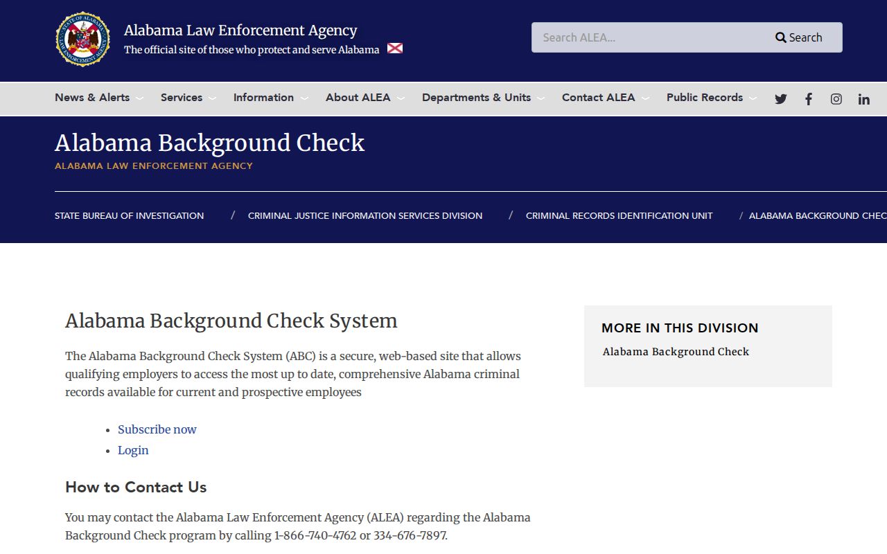Geneva County criminal history fingerprint review route on the ALEA background check page