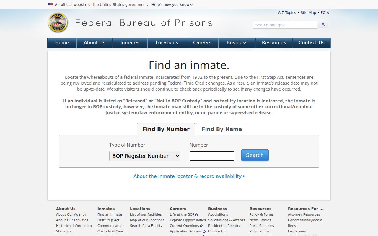 Geneva County federal criminal custody lookup fields in the BOP inmate locator
