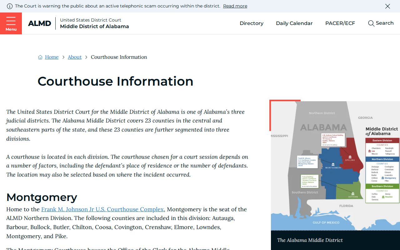Geneva County federal criminal case courthouse information for the Dothan division